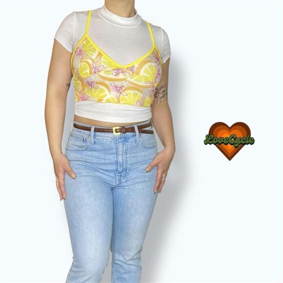 Women's Shein Tropical Hibiscus Mesh Crop Cami – Size S - Picture 2 of 5